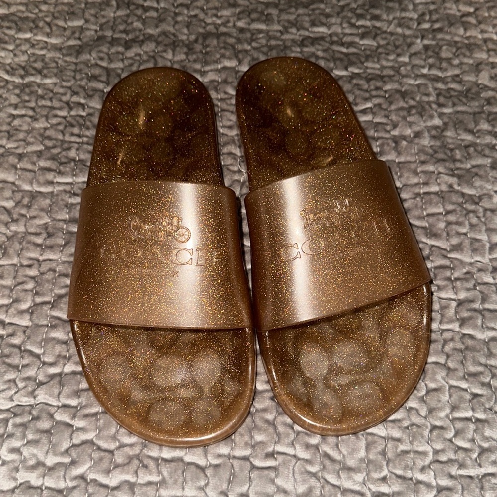 Authentic Coach Jelly Sandals Tan with Gold Sparkles